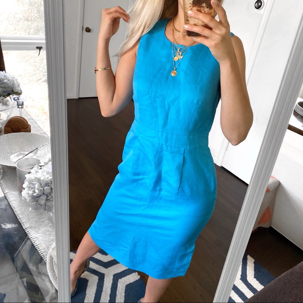 🦋 J.CREW LINEN OCEAN BLUE MIDI DRESS!
